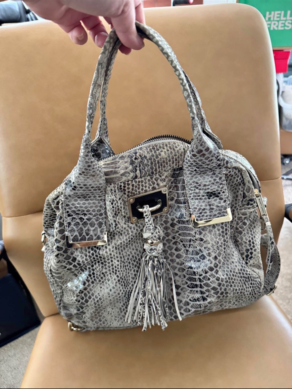 Eliott Lucca Python-Print Tassel Satchel Handbag